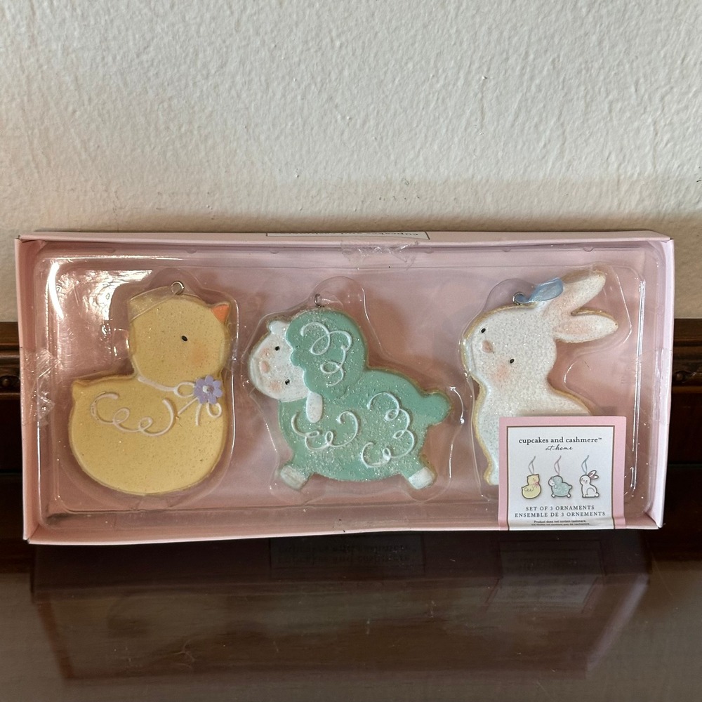 Cupcakes and Cashmere Easter Ornaments Set of 3 Cookie Style Bunny Lamb Duckling